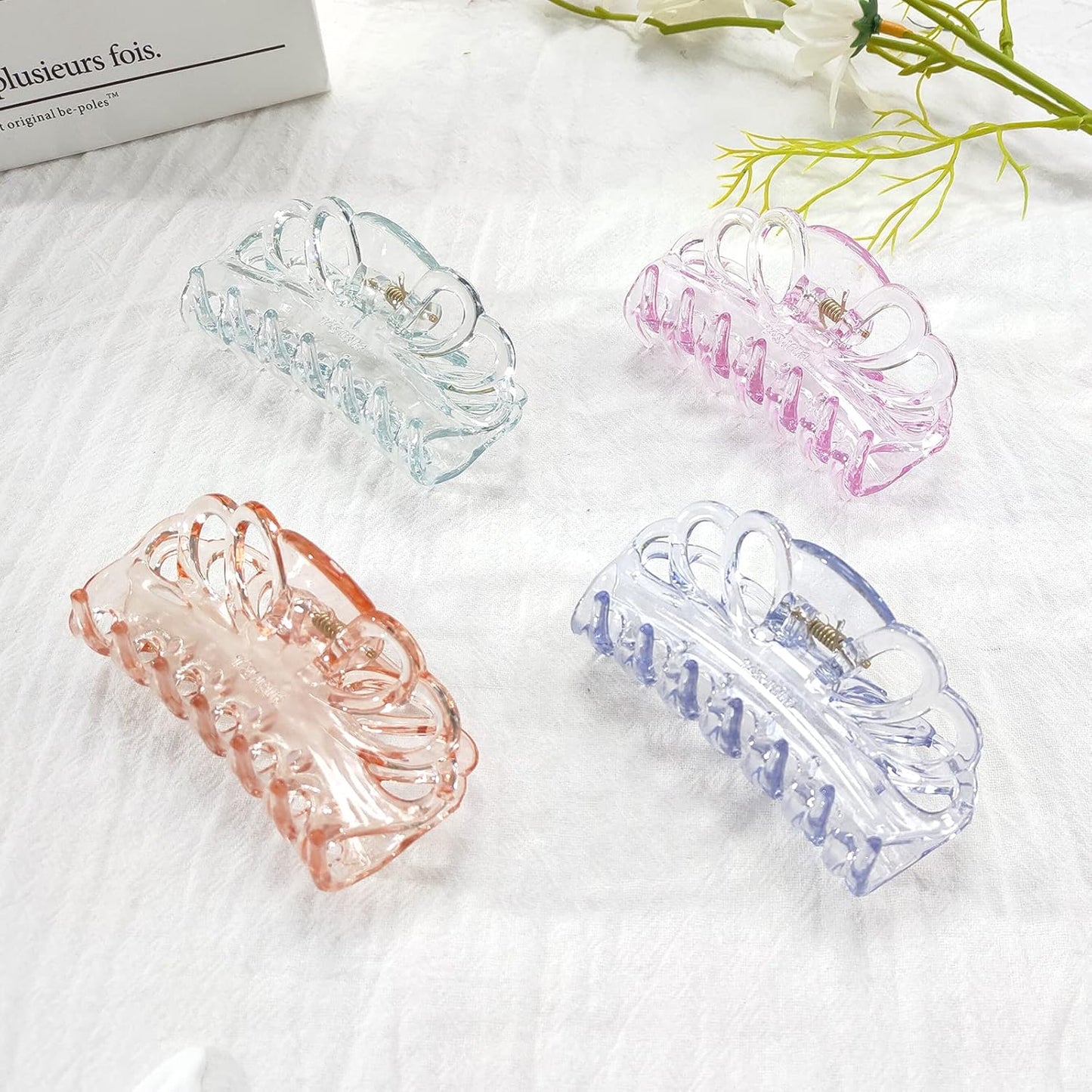 Clear Hair Clips for Women - 4 Pack Butterfly Banana Clips | 3.5 Inch Non-Slip Strong Hold for Thick or Thin Hair