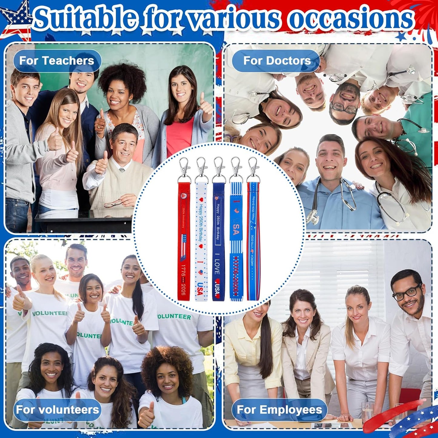 Patriotic Keychains - 5 Pcs USA Flag Keychains for 250th Anniversary | 4th of July Party Favors