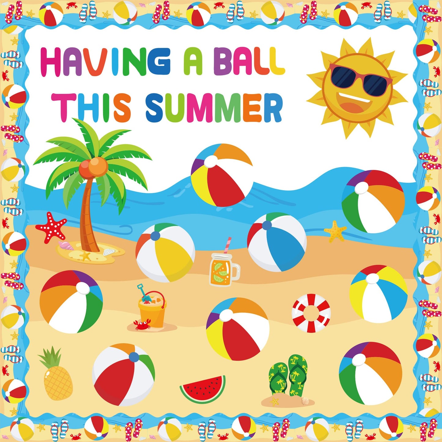 Summer Beach Bulletin Board Decorations Set Summer Decorations for Classroom Office Beach Ball Paper Cutouts May June Library Bulletin Board Decor for Wall Door Home Teacher Supply 63 PCS