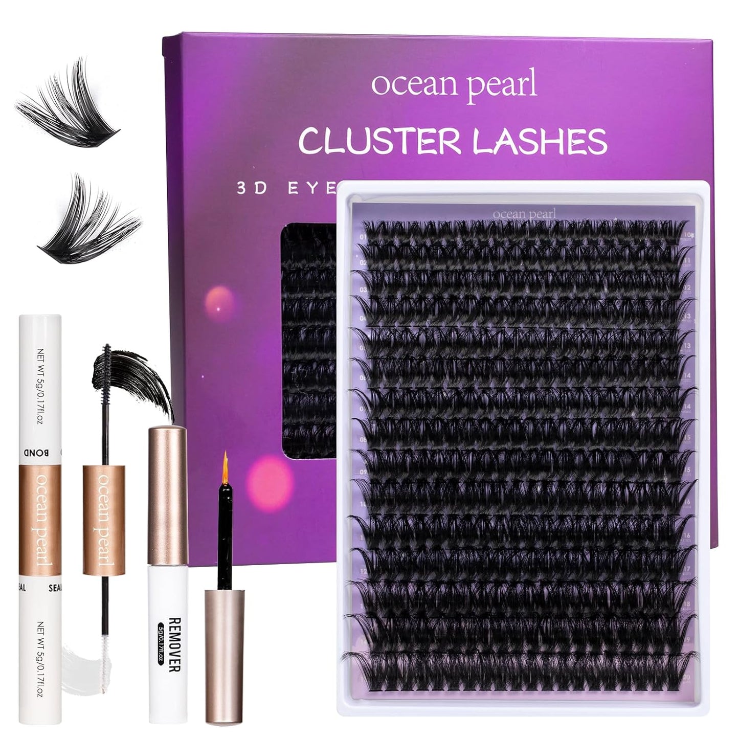 Ocean Pearl Lash Clusters - 320 Pcs 11-20mm Eyelash Extension Kit | 40D, 50D, 100D with Adhesive & Tweezers