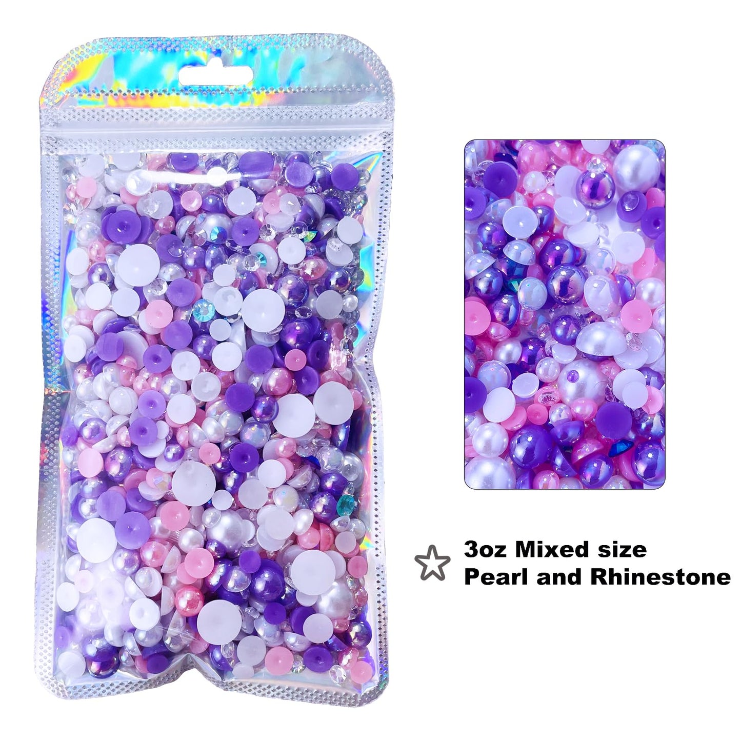 Yantuo Crystal Flatback Pearls and Rhinestones Mix – 3oz Bag, 3–10mm Pearls & 2–6mm Rhinestones, DIY Craft Embellishments for Tumblers, Nails, Resin Art, Pink Purple Color Theme