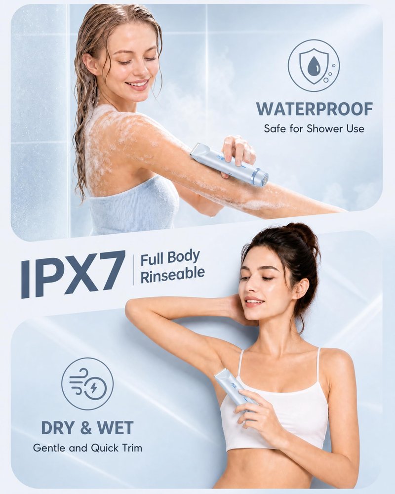 AiooTisu 2-in-1 Bikini Trimmer for Women - Dual Head Electric Shaver with Foil & Rotary Heads, Rechargeable & Waterproof, for Body, Bikini Line, Face, Legs & Underarms