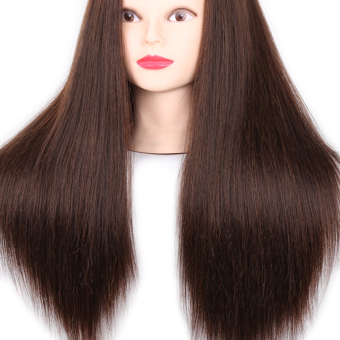 22-24 Inch Mannequin Head With 60% Real Human Hair Practice Training Manikin Head with Clamp Holder For Styling Cutting Braiding Brown Hair Cosmetology Doll Head for Christmas