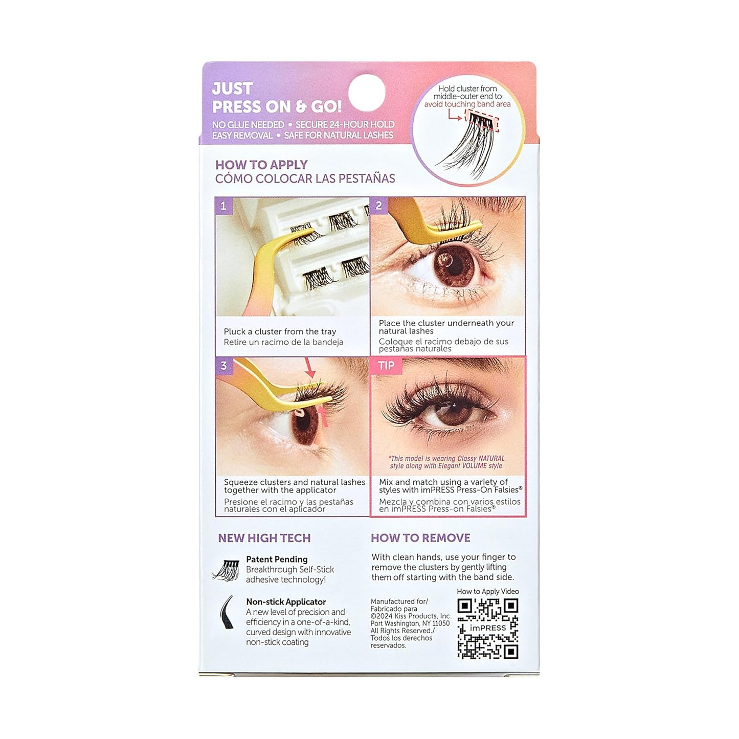Kiss Impress Falsies - Self-Adhesive Eyelashes, 12mm-14mm Natural Volume | Black, No Glue Needed, Invisible Band