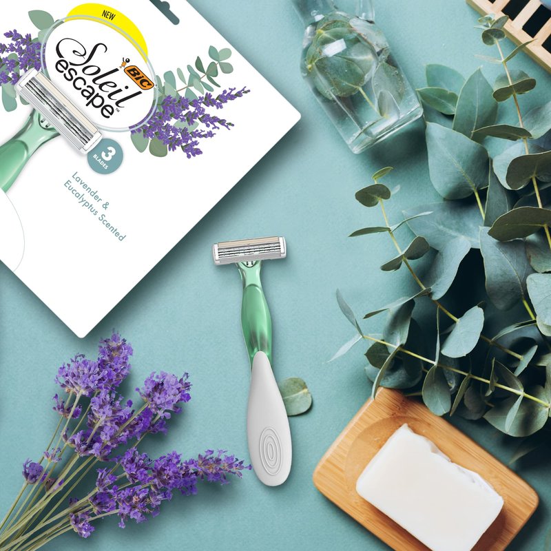 BIC Soleil 3 Escape Scented Women's Disposable Razors, 3 Blades, Comfortable Shave, Lavender & Eucalyptus Scented Handle Shaving Razors for Women, 4 Count