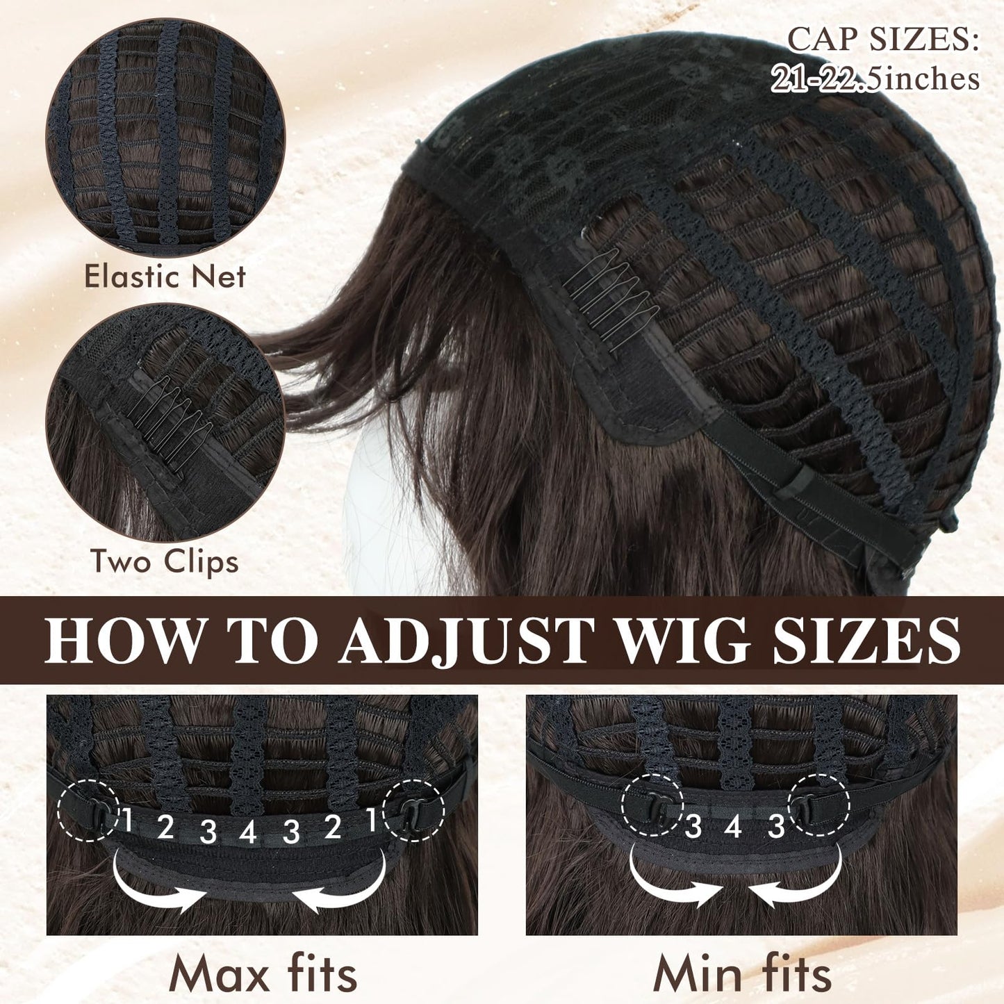 NOVFLKW Brown Medium Long Wavy Wigs for Women 20inch Dark Brown Wig with Bangs-Shoulder Length Wavy Curly Synthetic Heat Resistant Fiber Full Hair For Daily Use