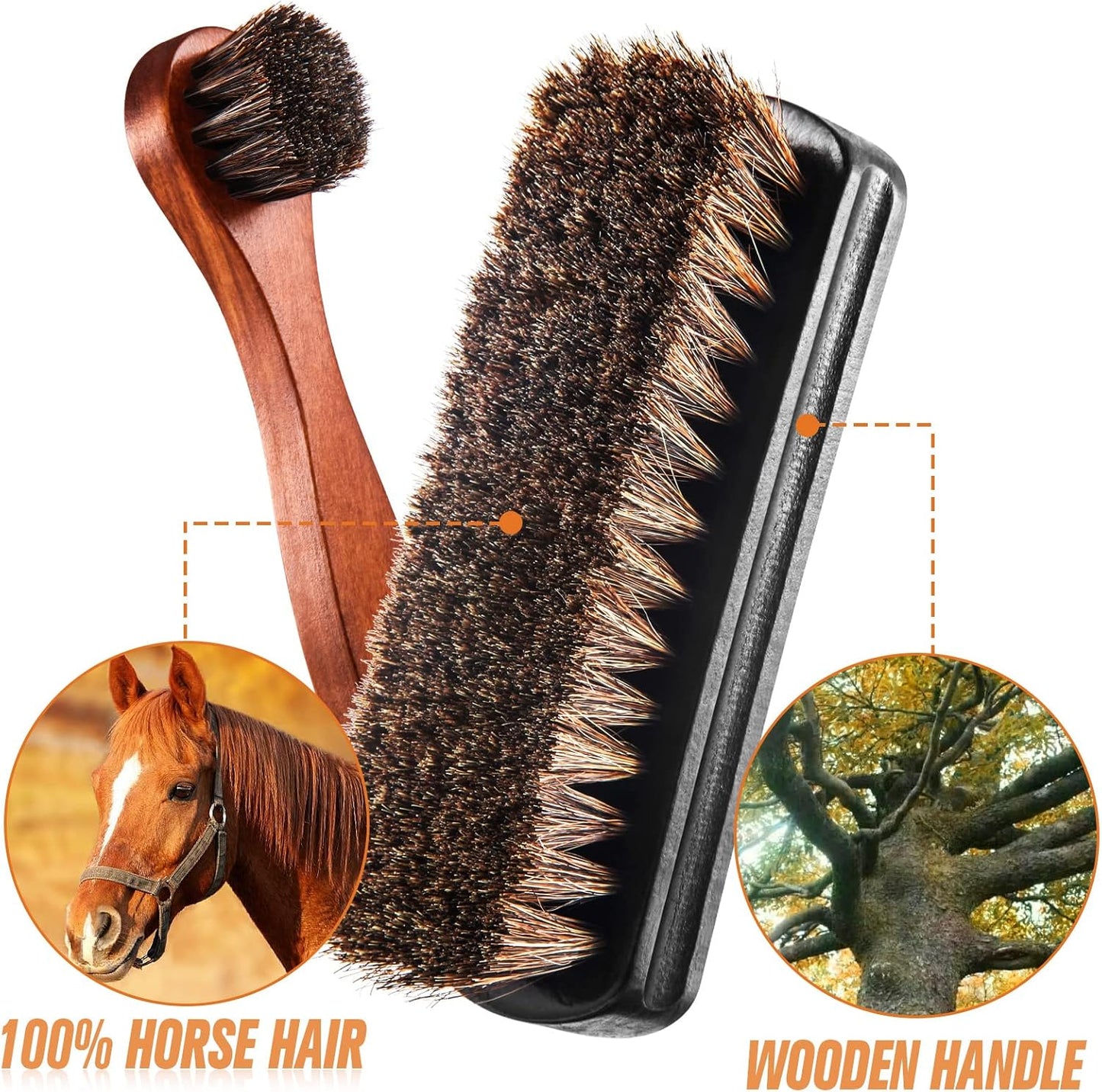 Horsehair Shoe Brush Kit - 4 Pcs Leather & Suede Cleaning Brushes with Microfiber Gloves | Shoe Care Essentials