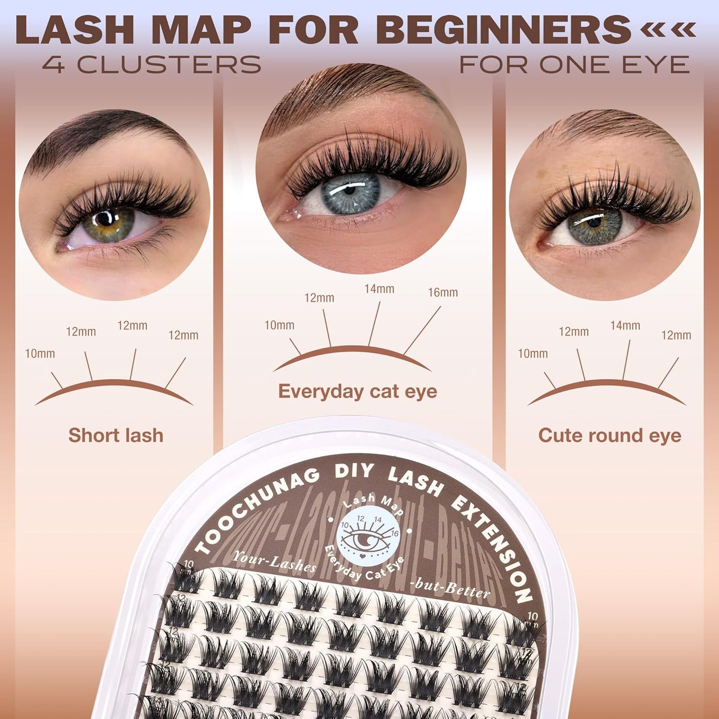 Natural Cluster Eyelash Extensions - Wispy D Curly Individual Lashes | 10-16mm Soft Volume DIY Lash Clusters