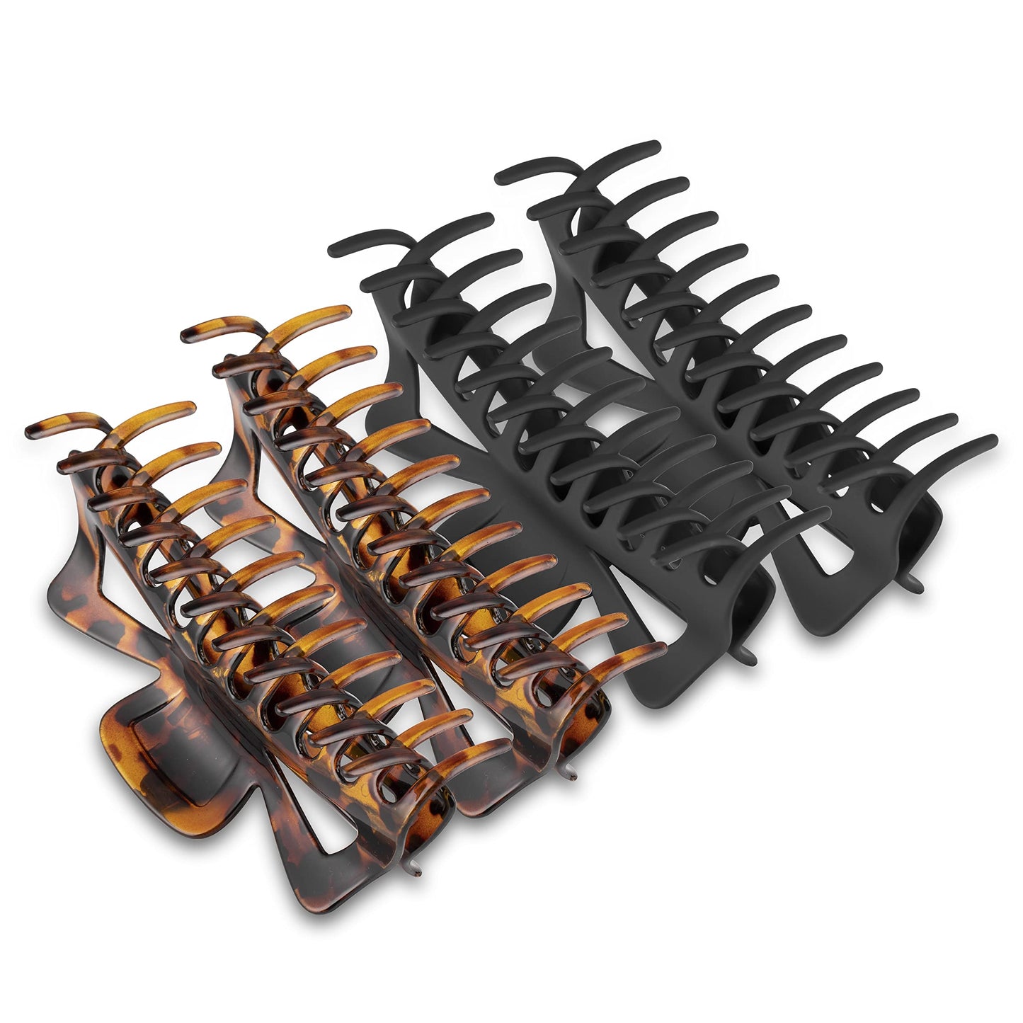 Antmoilios Extra Large Claw Clips for Thick Hair, 6.4 Inch Strong Hold Matte Jumbo Accessories for Women Long Curly Hair Cute Nonslip Big Jaw Clip French Giant Hair Clip 4 Pack (Black, Brown leopard)