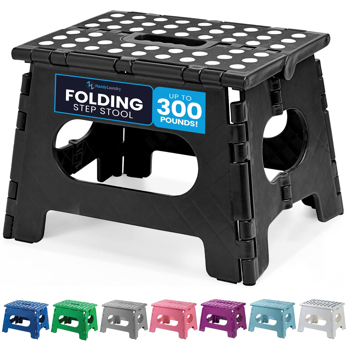 Handy Laundry Folding Step Stool - Sturdy Enough Collapsible Stool to Support Adults - Opens Easy with One Flip - Great for Kitchen, Bathroom or Bedroom (Black - 9 Inch)