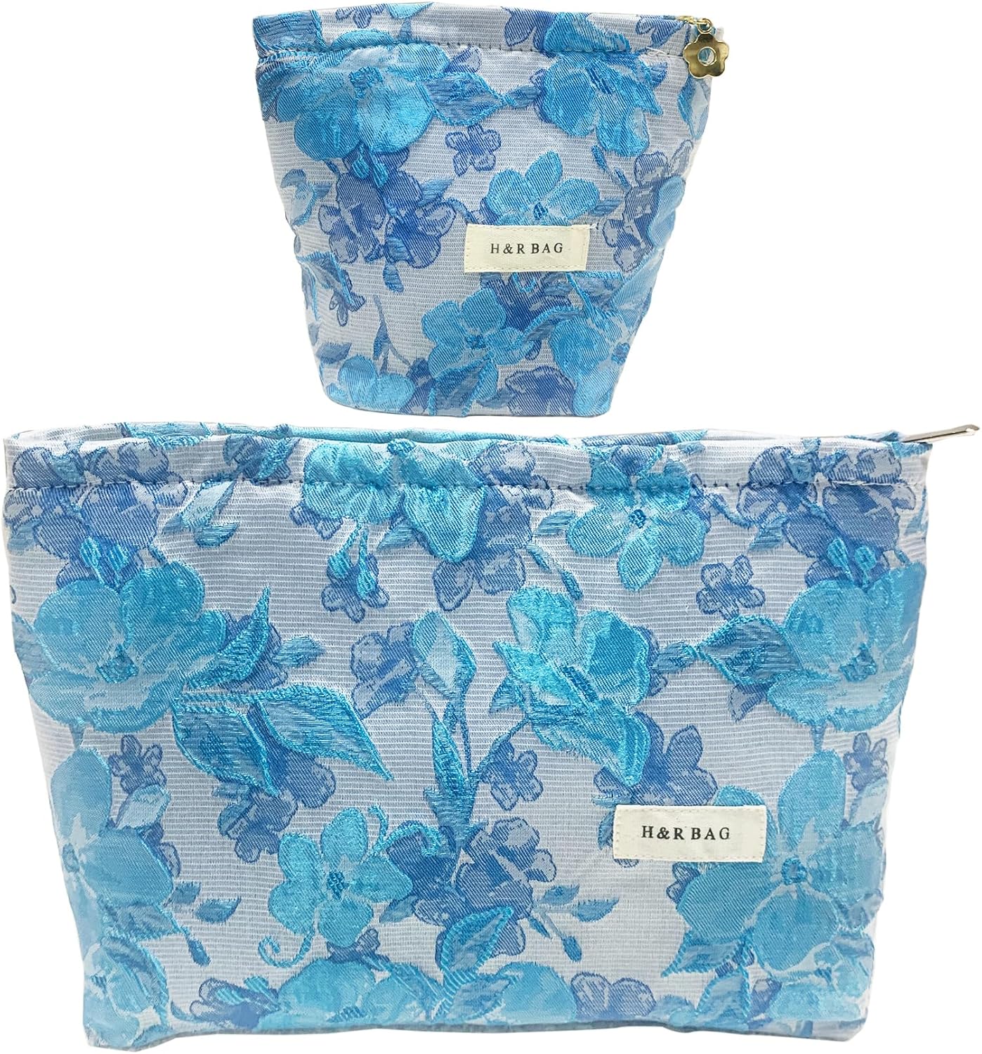Large Floral Makeup Bag Set - 2 Pcs Travel Toiletry Organizer for Women | Embroidered Cosmetic Pouches with Zipper