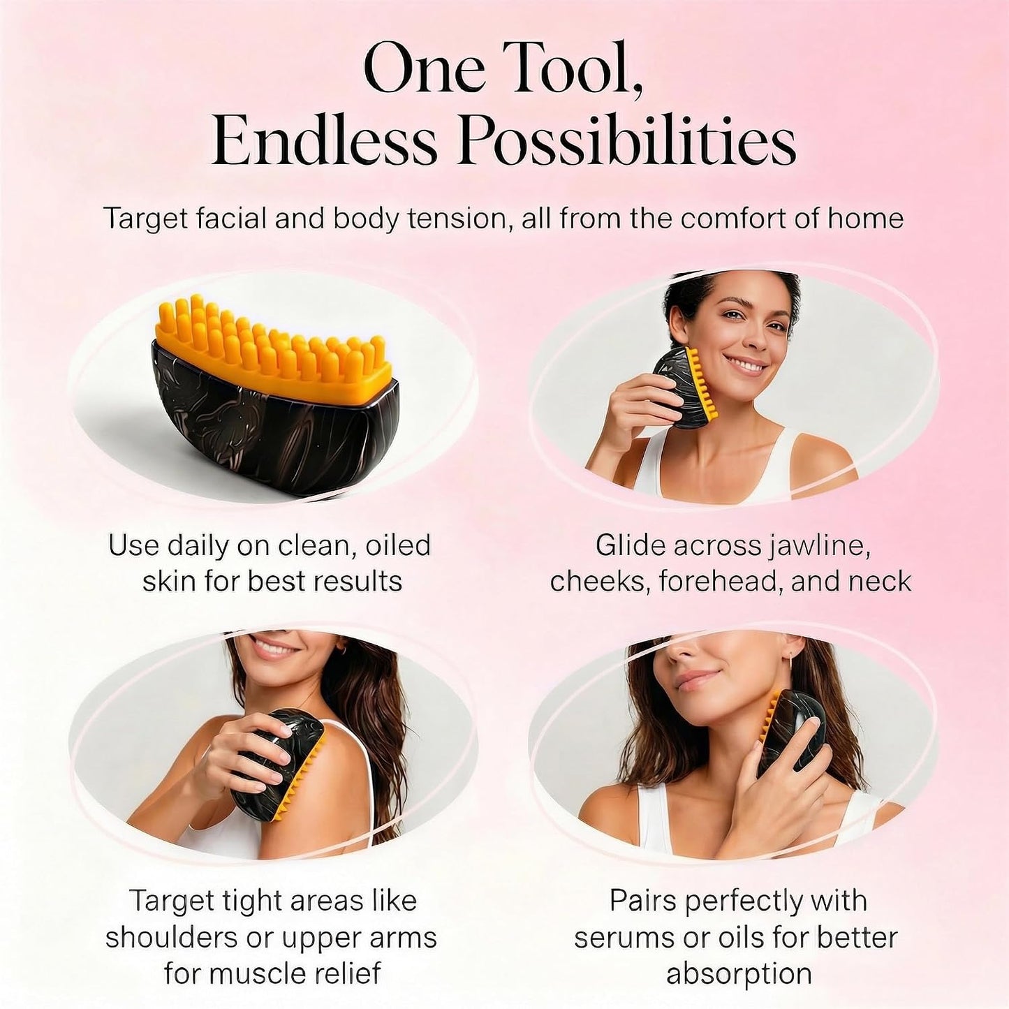 Lymphatic Contour Face Brush - Gua Sha Facial Tool for Lymphatic Drainage | Silicone Soft Head