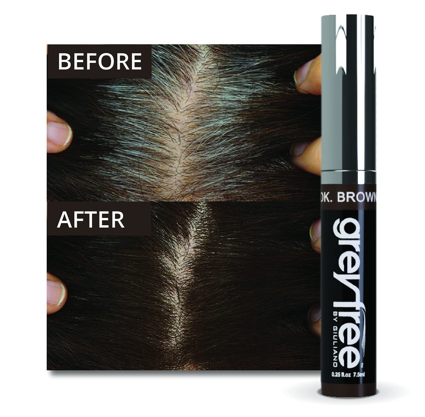 Greyfree Hair Mascara Root Touch-Up for Gray Hair | Precision Hairline Concealer for Brows & Beard (DARK BROWN)