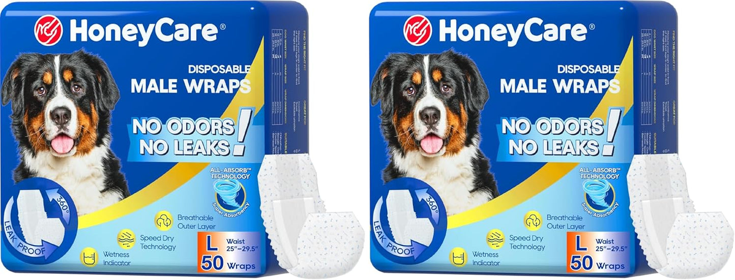 All-Absorb Male Dog Wraps - 50 Count, Small Size | Leak-Proof & Comfortable