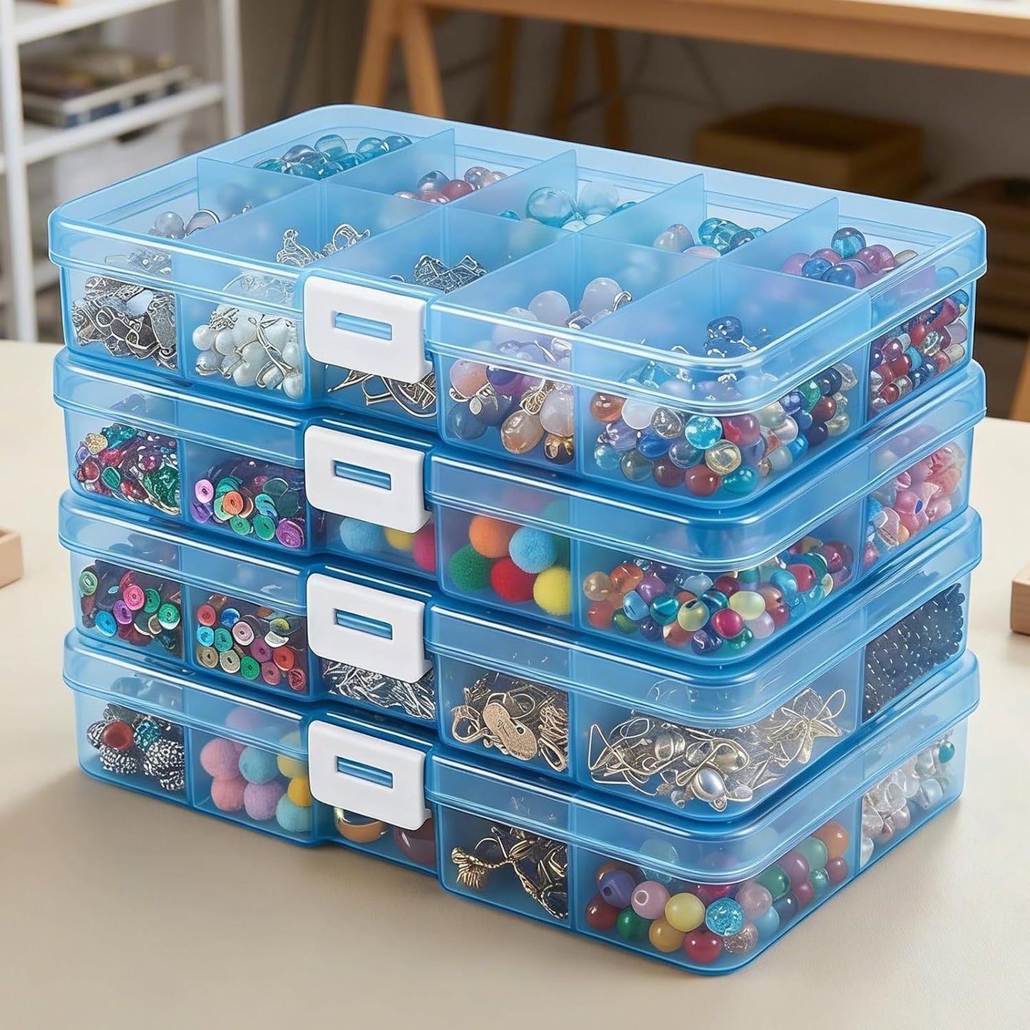 4 Pack 40-Grid Plastic Storage Organizer Boxes, Waterproof Stackable Case for Jewelry, Crafts, Nails, Hardware & Fishing Tackle
