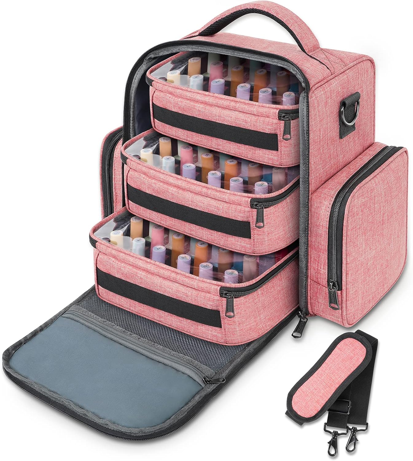 Nail Polish Organizer - Holds 72 Bottles | Large Carrying Case with 3 Removable Pouches & 4 Zippered Pockets for Manicure Tools