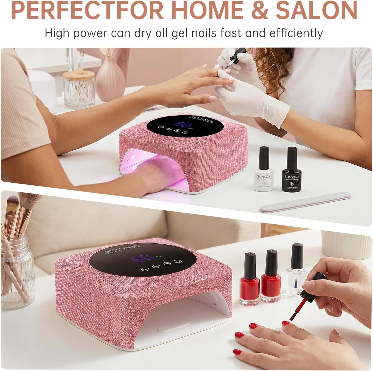 Cordless UV LED Nail Lamp - 96W Rechargeable Gel Nail Dryer with 3 Timer Settings | Pink Diamond Design