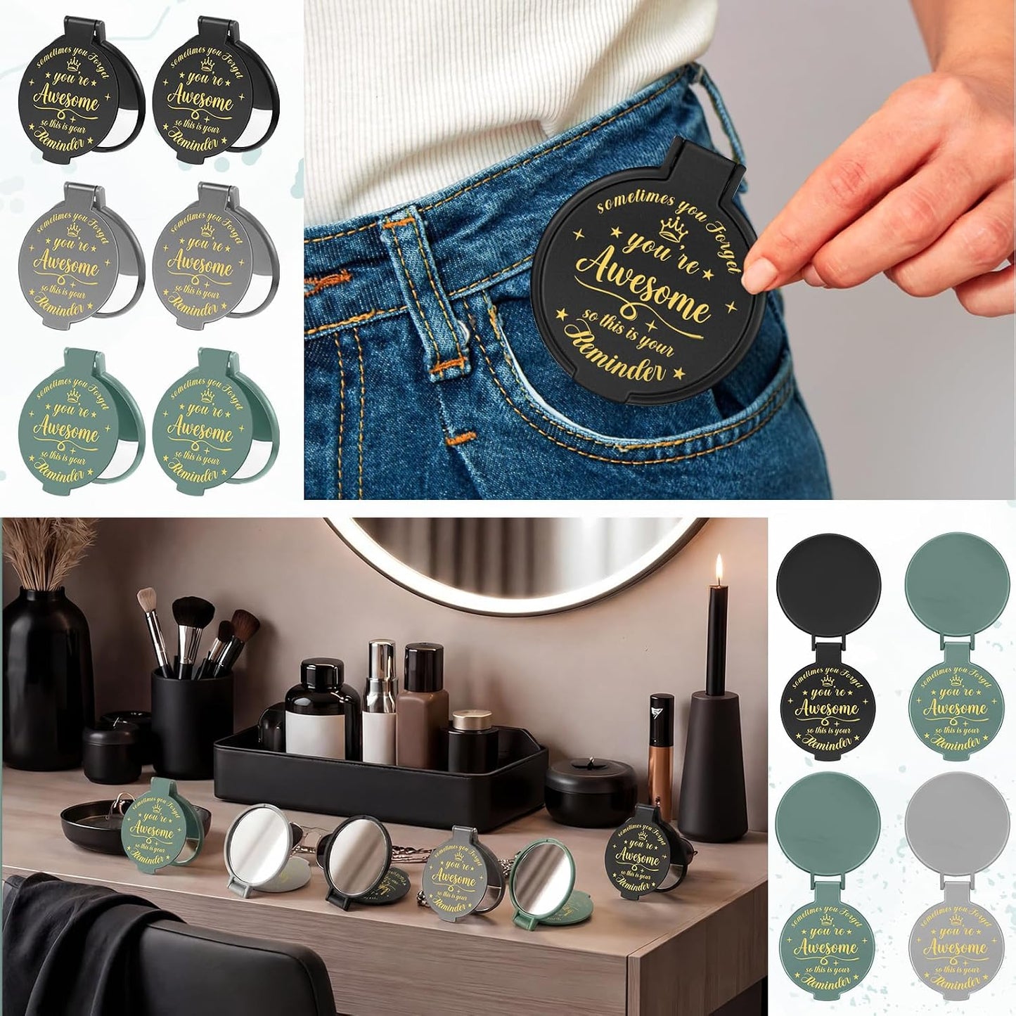 Inspirational Compact Mirror Set - 36 Pcs 2.76 Inch Mini Mirrors | Perfect Galentine's Day Gifts for Women