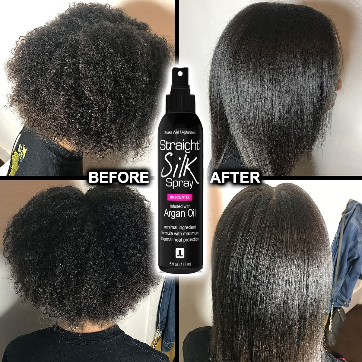 Silk Spray with Moroccan Argan Oil - Heat Protectant & Detangler | Alcohol-Free, Unscented | Up to 450°F (6oz)