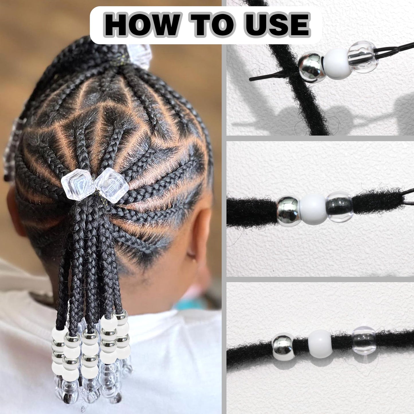 NAISKA 60PCS Clear Hair Beads Acrylic Beads for Braids Round Pony Bead Hair Bead for Kids Girls Silver Dreadlock Hair Decoration Loc Hair Accessories for Unisex