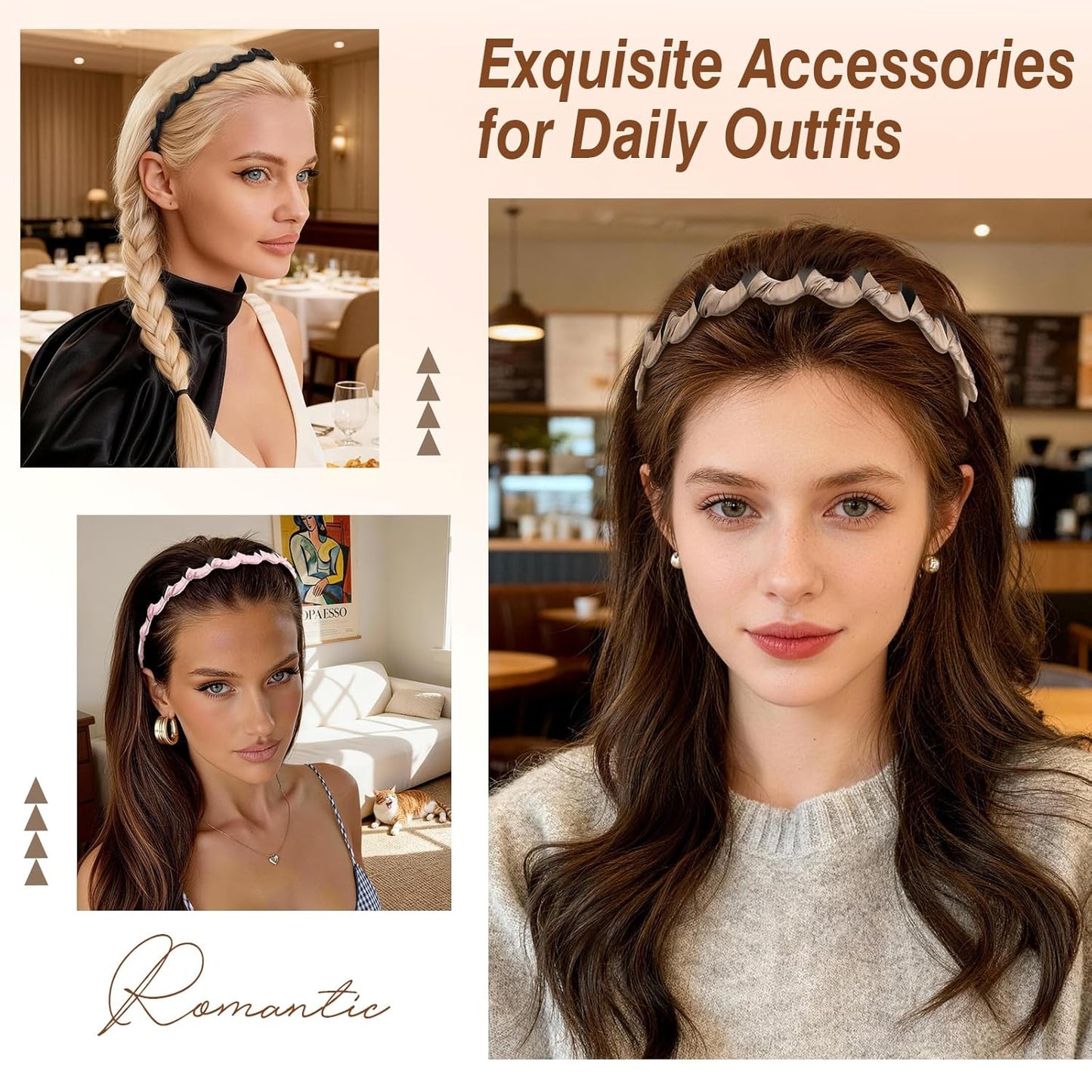 High Cranium Headbands for Women - Non-Slip Zig Zag Design | 6 PCS Reversible Vintage Hair Accessories