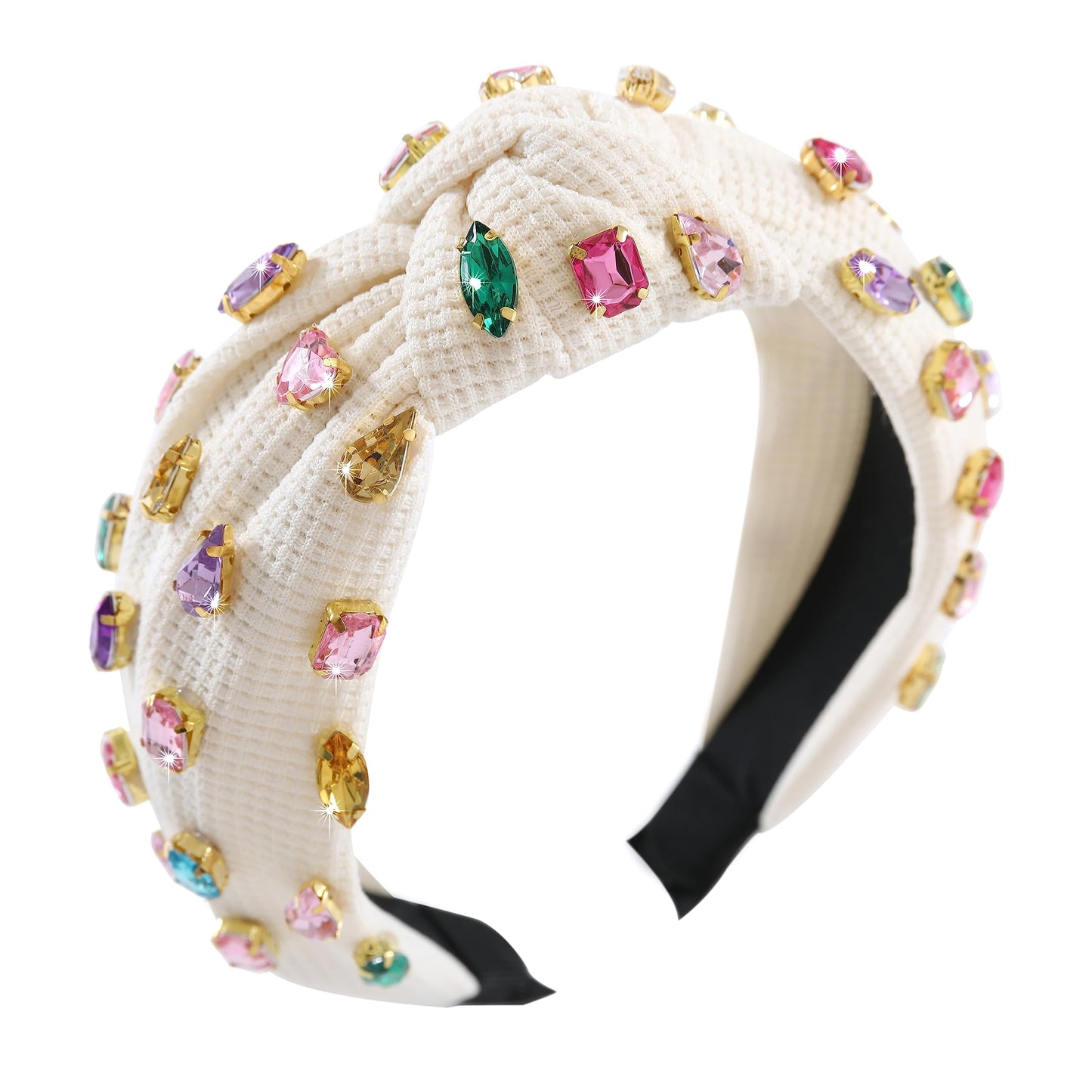 Gmmidea Jeweled Knotted Headband for Women Girls Sparkly Crystal Rhinestone Headband Wide Top Knot Women's Embellished Hairband Hair Accessories