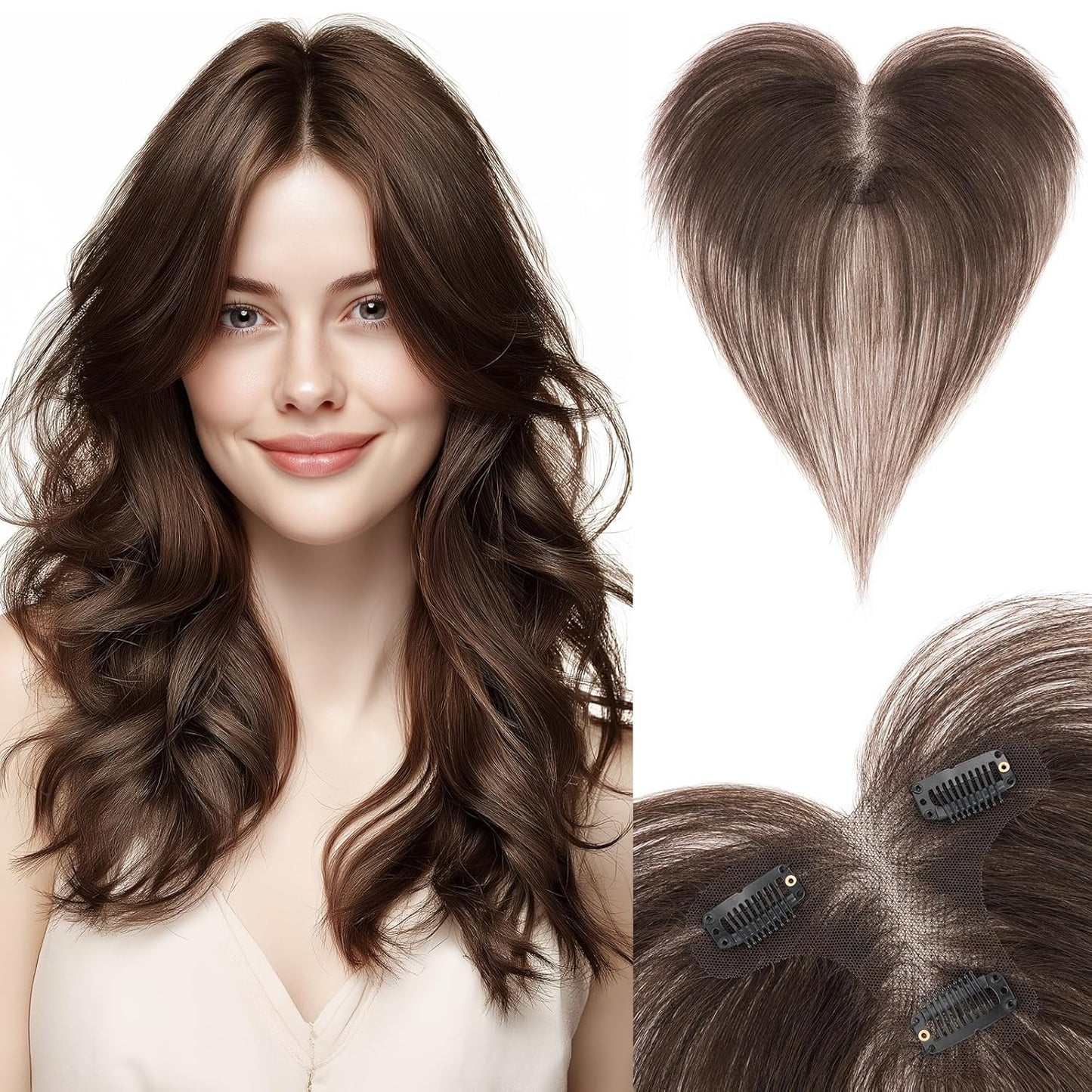 Human Hair Topper for Women - Lace Clip-In Hairpiece for Thinning Hair | Volume Boosting, 11 Inch Natural Black