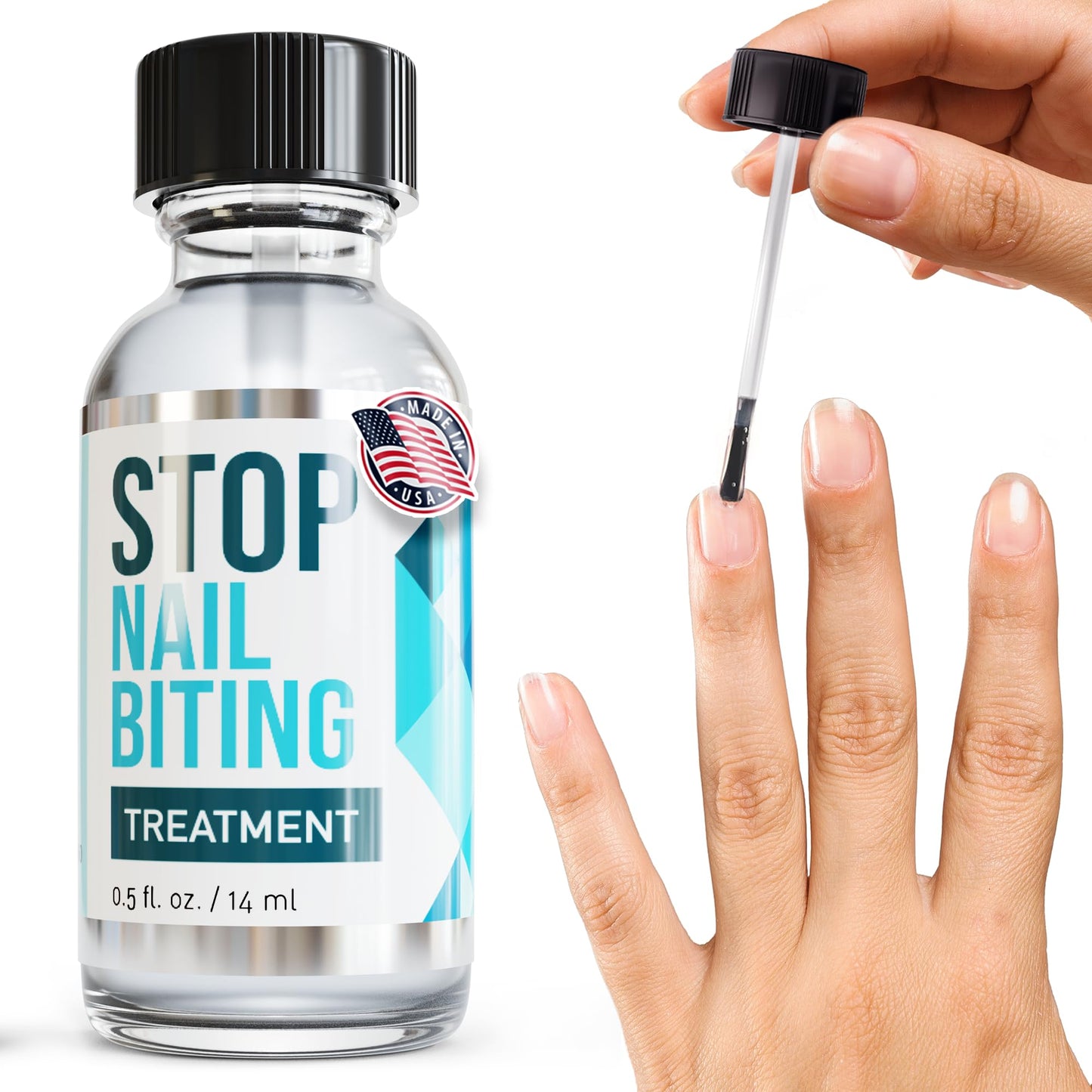 Stop Nail Biting Treatment for Kids & Adults – Bitter Taste No-Bite Nail Polish, Thumb Sucking Deterrent, Non-Toxic Safe Formula, Supports Healthy Nails – 0.5 fl oz
