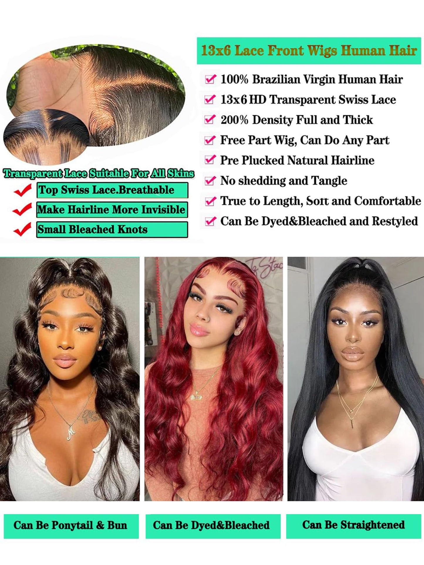 Fongly Body Wave Lace Front Wigs Human Hair 13x6 Lace Front Wigs Human Hair 200% Density 26 Inch 13x6 HD Lace Frontal HumanHair Wigs for Black Women With BabyHair