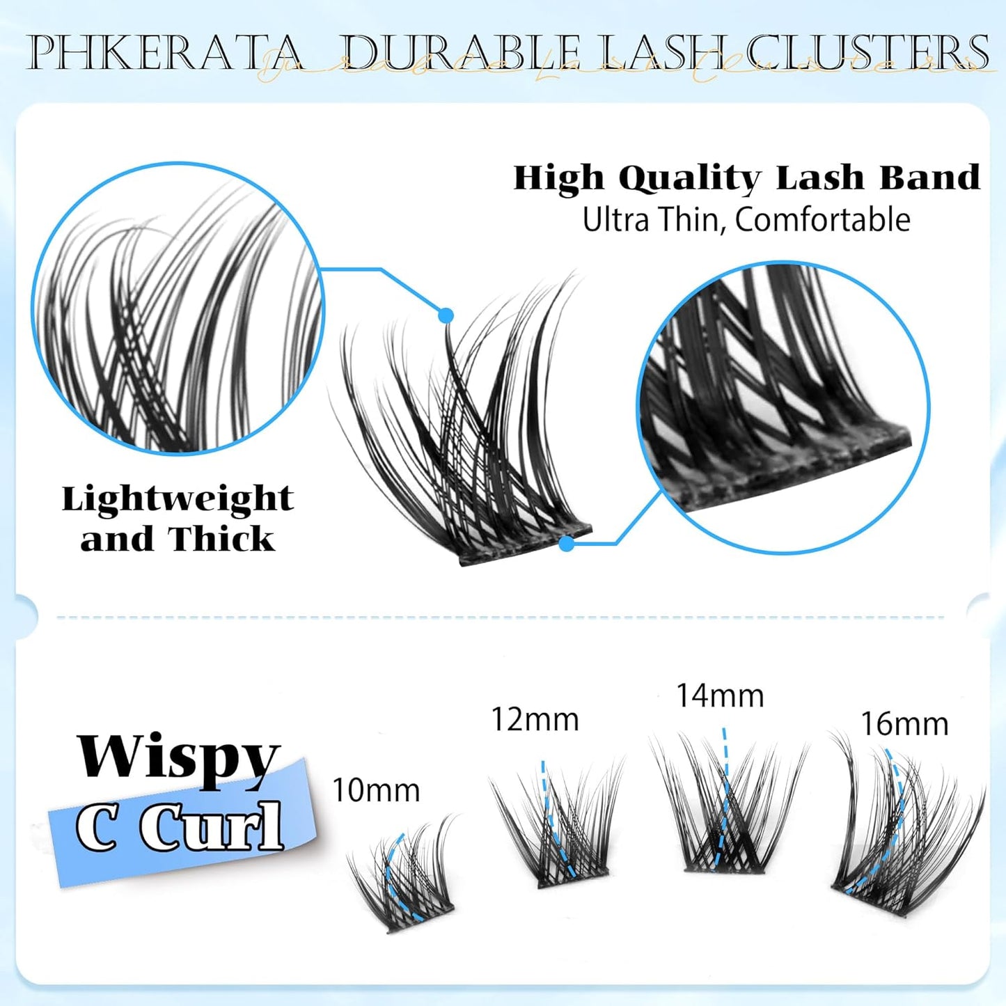 Wispy Lash Clusters - Natural Eyelash Extensions, 110 Pcs C Curvature | 10-16 mm Mix Length, Reusable with Thin Band