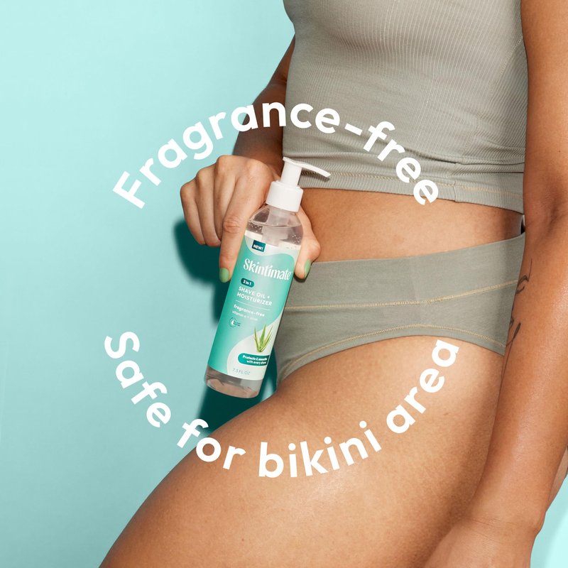 Skintimate 2-in-1 Shave Oil & Moisturizer, Fragrance Free, 7.3oz | Shaving Oil, After Shave for Women Bikini Area Moisturizer with Vitamin E and Aloe, Shaving Cream Alternative, 7.3 fl oz(Pack of 2)