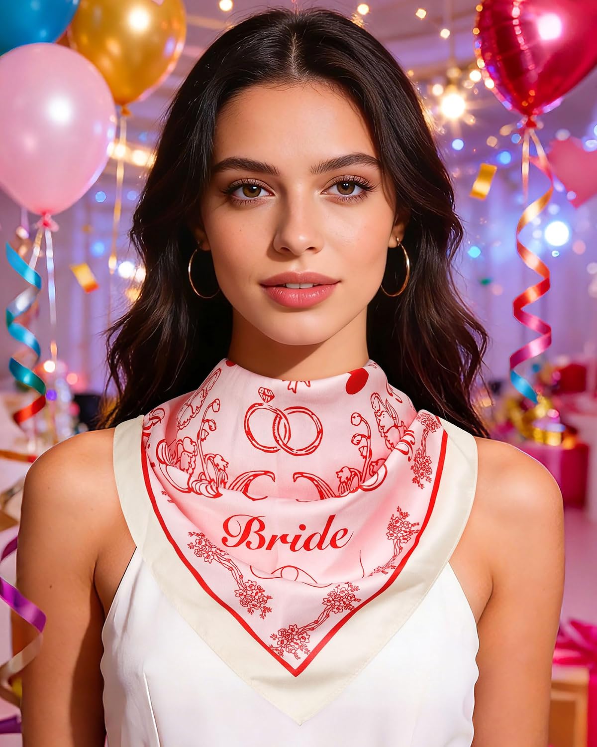 Bride Head Scarf - Bachelorette Party Bandana | 27.5" Square Satin Handkerchief for Weddings & Events