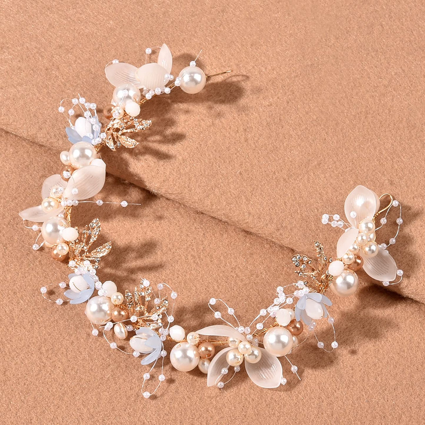KAYZON Flower Girl Headpiece - Princess Pearl Headband for Wedding and Special Occasions, White Floral Bridal Hairband for Girls and Women