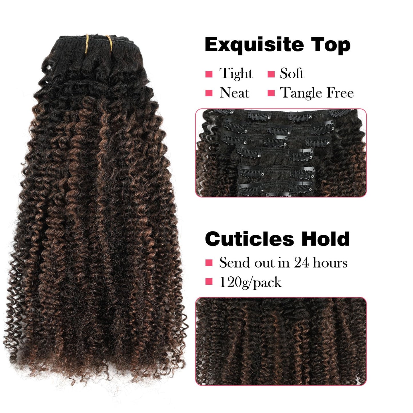 Sassina 4B 4C Afro Curly Clip in Human Hair Extensions Double Weft Clip ins for African American Natural Black to Chocolate Brown Clip in Hair Extensions 120 Grams 18 Inch 7 Pcs