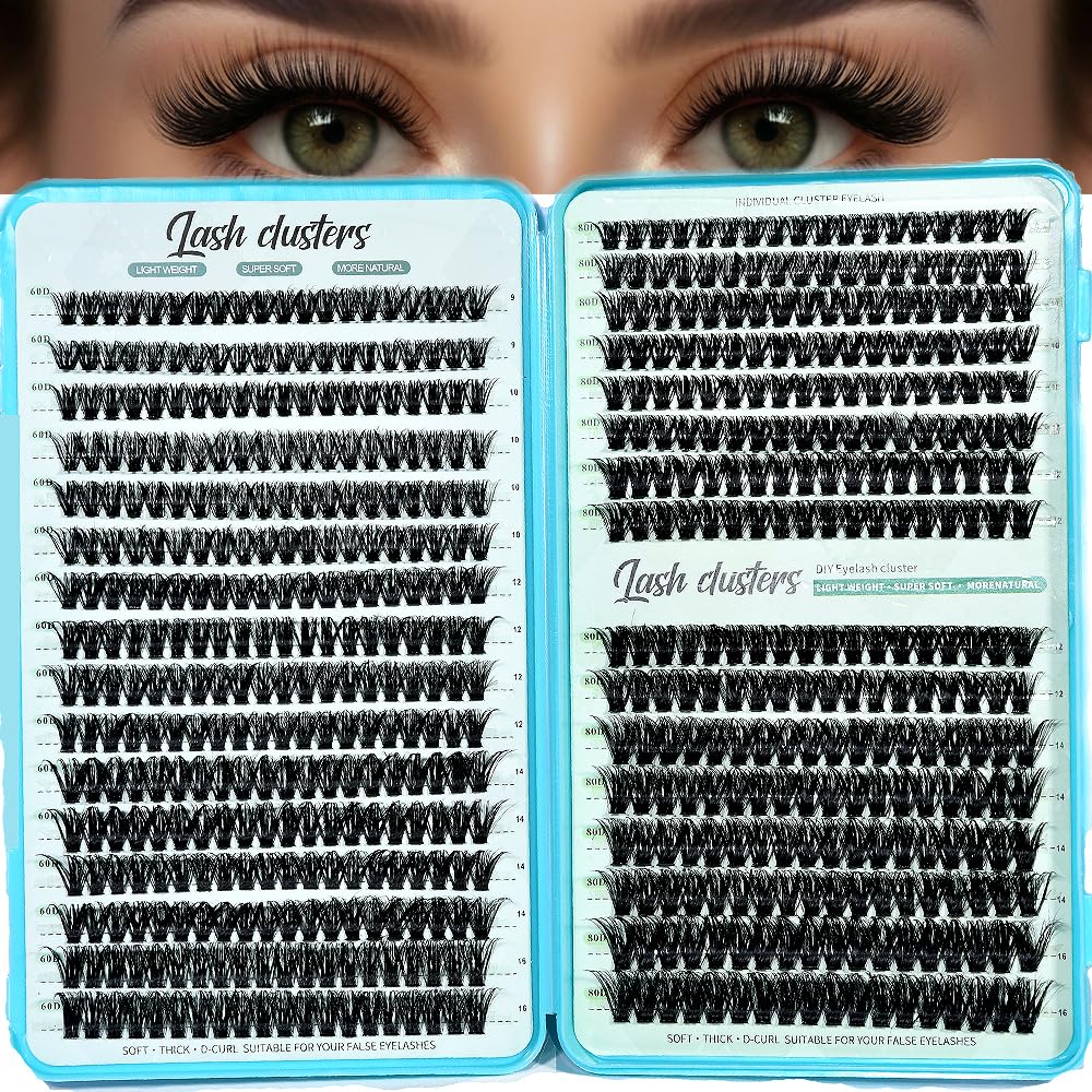 Lash Clusters Kit - 640pcs Wispy 30D/40D D Curl Individual Extensions | Natural 9-16mm with Bond, Seal & Tweezers