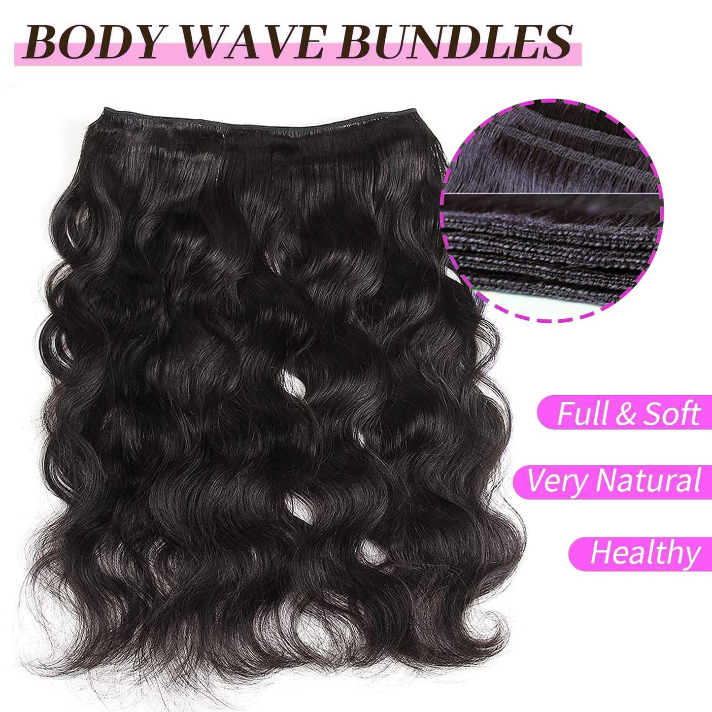 12A Human Hair Bundles 18 20 22 Inch Body Wave Bundles Human Hair 100% Unprocessed Brazilian Virgin Hair 3 Bundles Quick Weave Hair Extension Natural Black