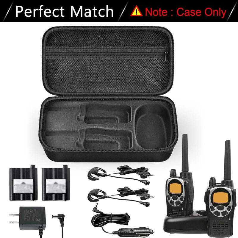 ANKHOH Walkie Talkie Case Holder for 50 Channel GMRS Two-Way Radio, Long Range Handheld Mobile Radios Hard Storage Carrying Box for Rechargeable Batteries, Charger and Headset, Black(Bag Only)