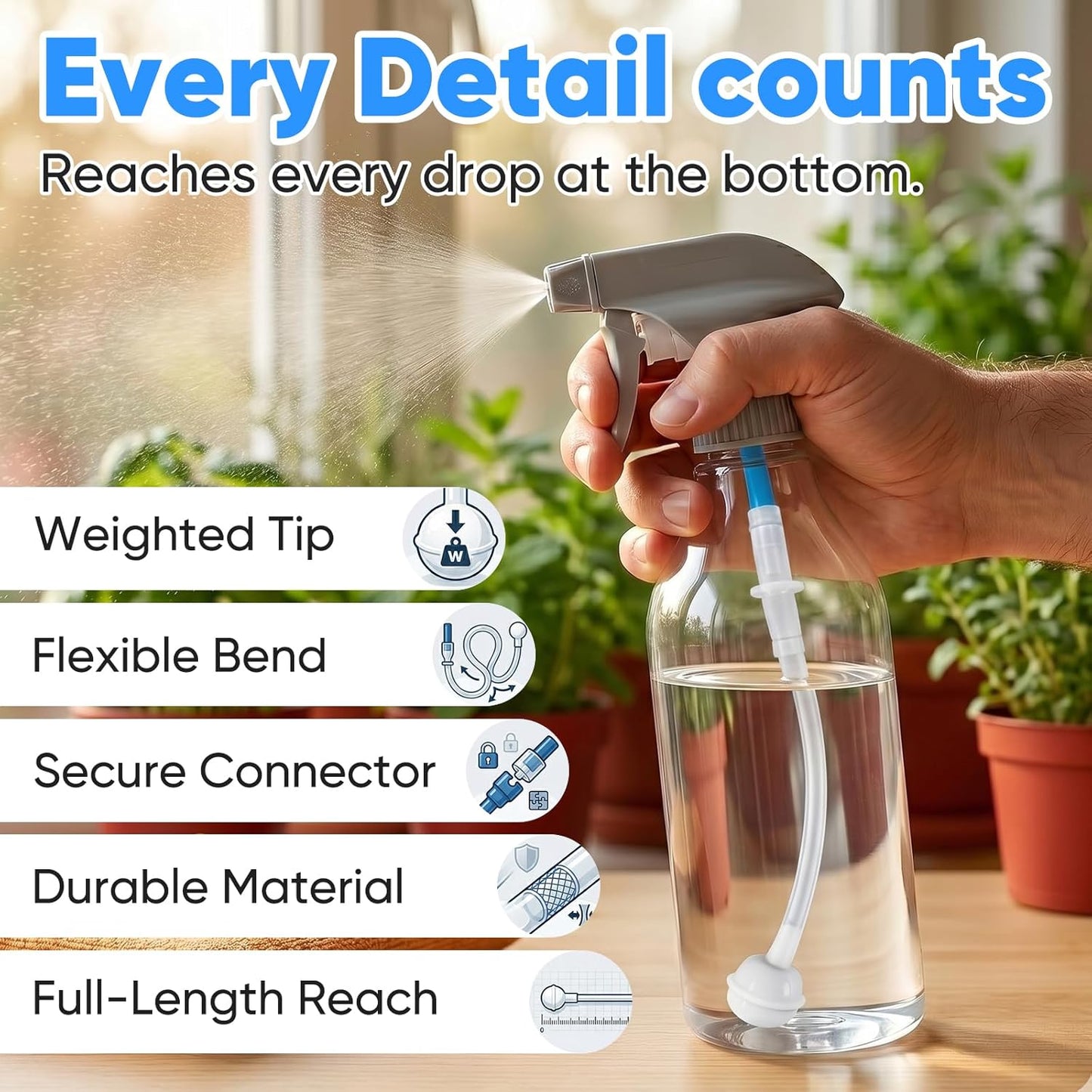 Universal Fit 360° Spray Bottle Adapter - 3-Pack Multi-Angle Sprayer Attachment | Flexible Dip Tube for Cleaning Bottles
