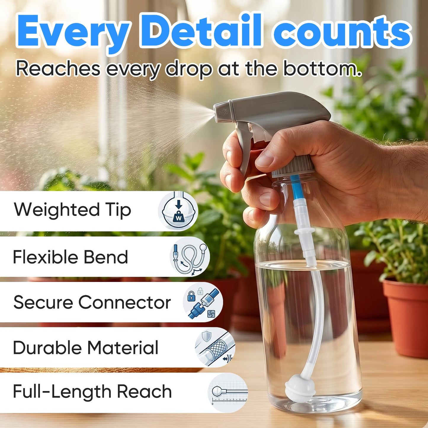 3 Pack Universal Fit 360° Spray Bottle Adapter, Reusable Tilted Spray Bottle Adapter with Flexible Tube, Weighted 360° Spray Accessories for Any Spray Nozzle, Multi-Scene Use