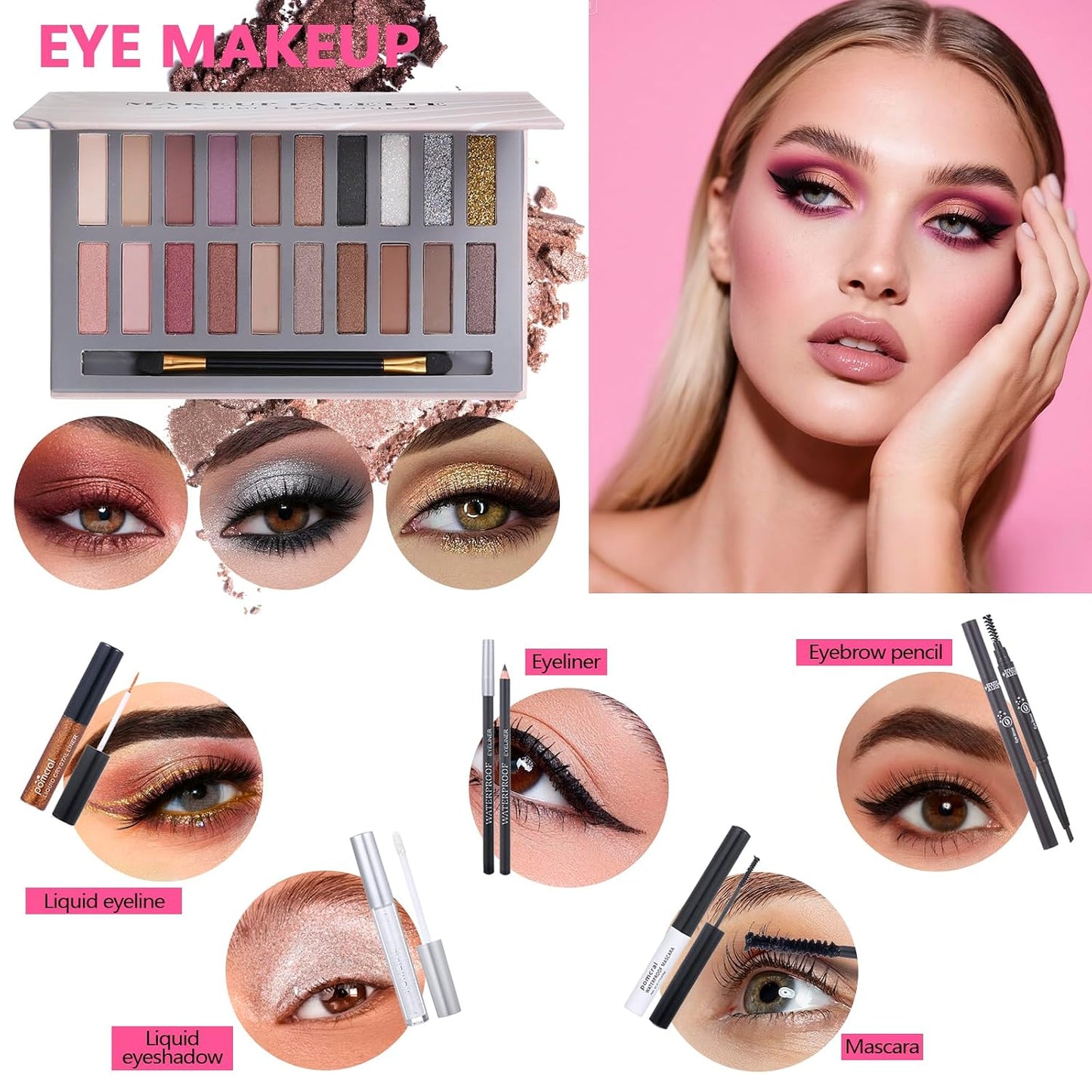 Makeup Kit for Women - Complete 20-Color Set with Eyeshadow Palette, Foundation, Concealer, Lipstick & Brushes | Perfect Gift for Teens