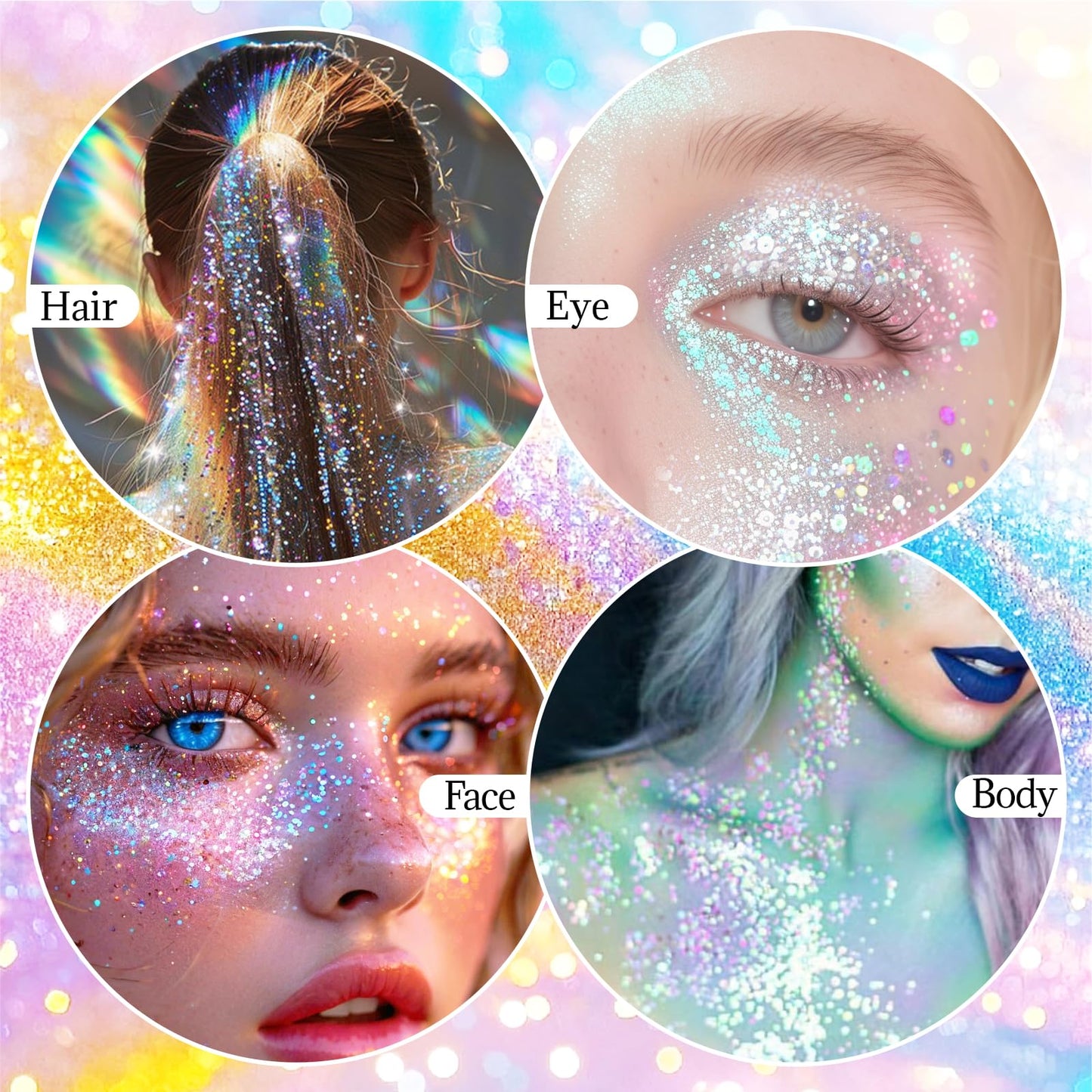 DAGEDA Dazzle Body Glitter Stick,Sparkly Face Glitter Makeup,Holographic Hair Glitters Mermaid Makeup Rave Outfits for Women, Shimmer Face Paint Stick Singer Concert Accessories