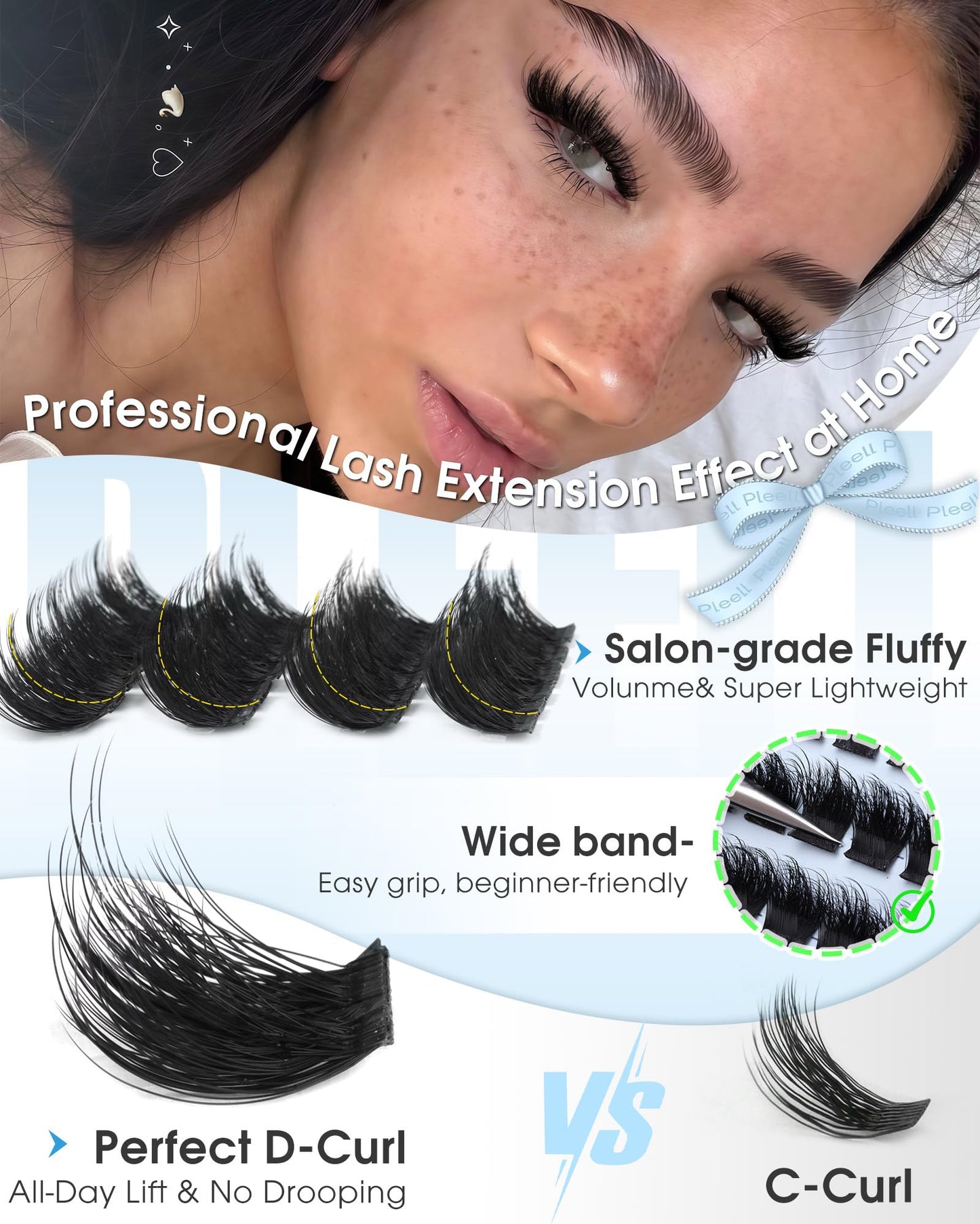 Fluffy Lash Clusters Wispy Eyelash Clusters 10-18mm DIY Cluster Eyelash Extensions D Curl Fairy Lashes Clusters Volume Individual Lashes with Wide Band by Pleell