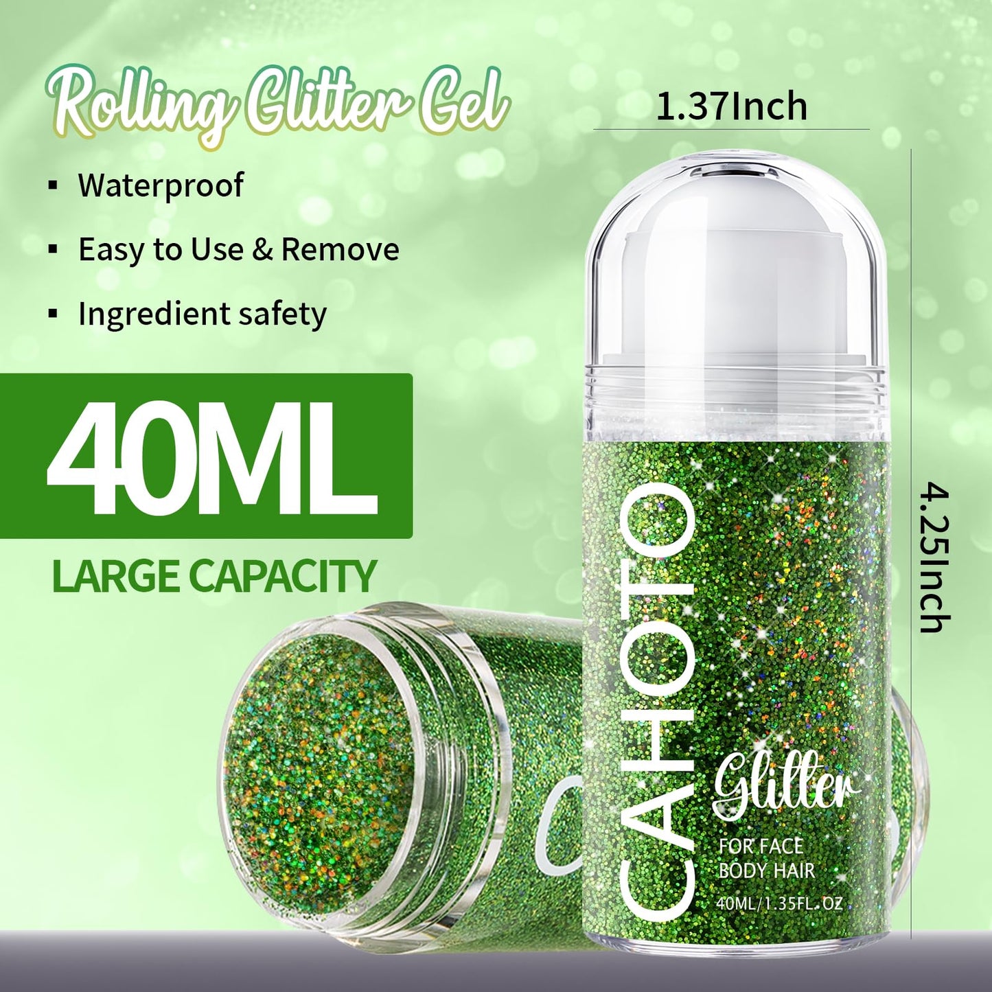 CAHOTO Light Green Roll-on Glitter for Face Body & Hair
