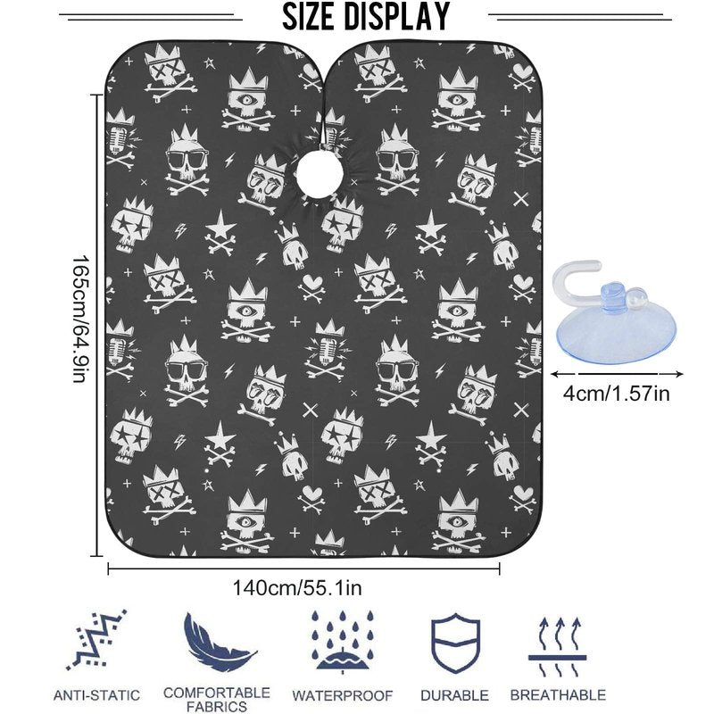 Visesunny Barber Cape - Cool Skull In Crown Black Doodle Polyester Hair Cutting Salon Apron Anti-Static Haircut Water-Resistant Shaving Cloth Beard Shaving Bib Hairdressing Cape