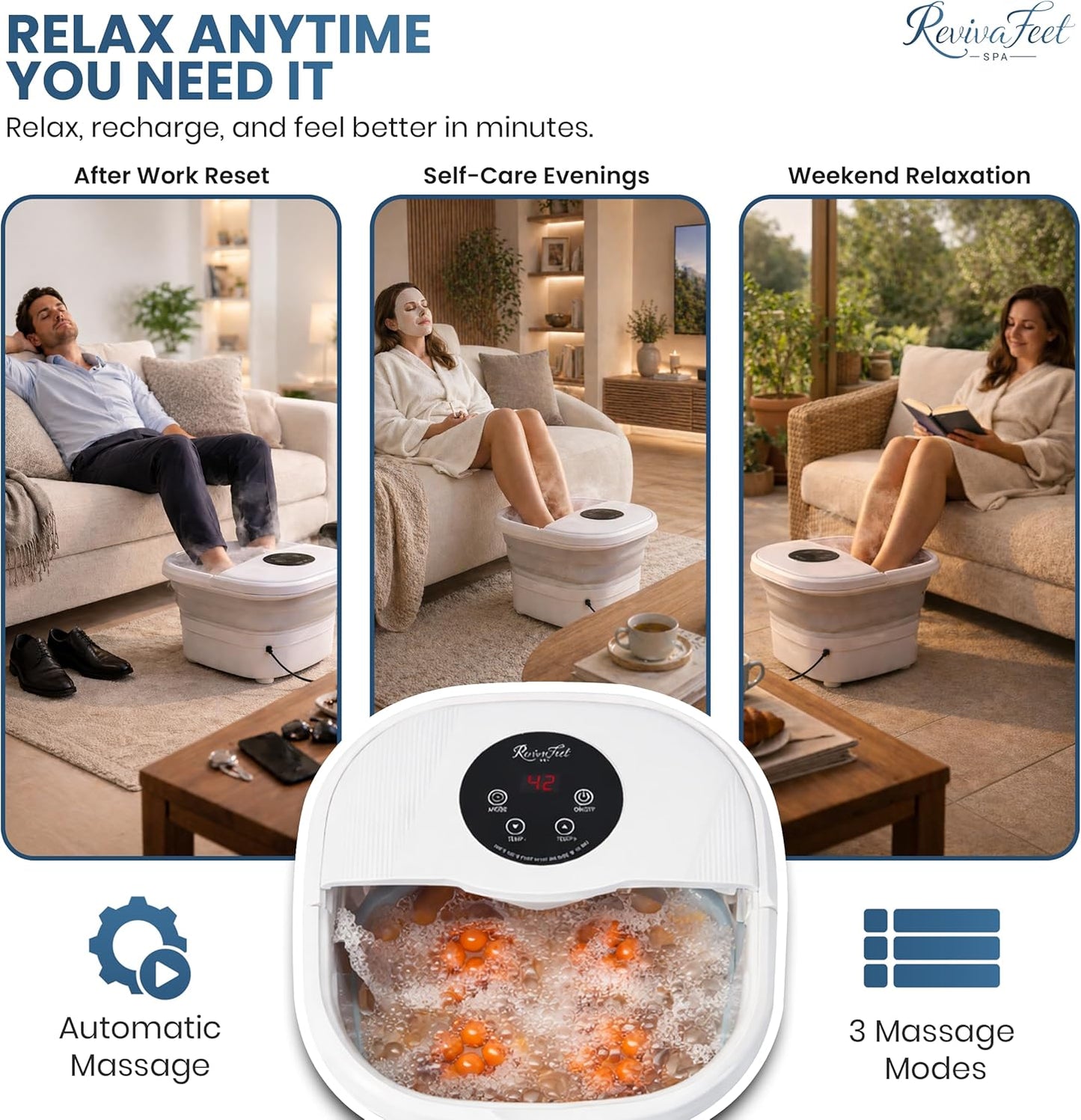 Collapsible Electric Foot Spa - Heated Massage Bath with Bubbles & Temperature Control | 16 Shiatsu Massage Balls, Remote Control