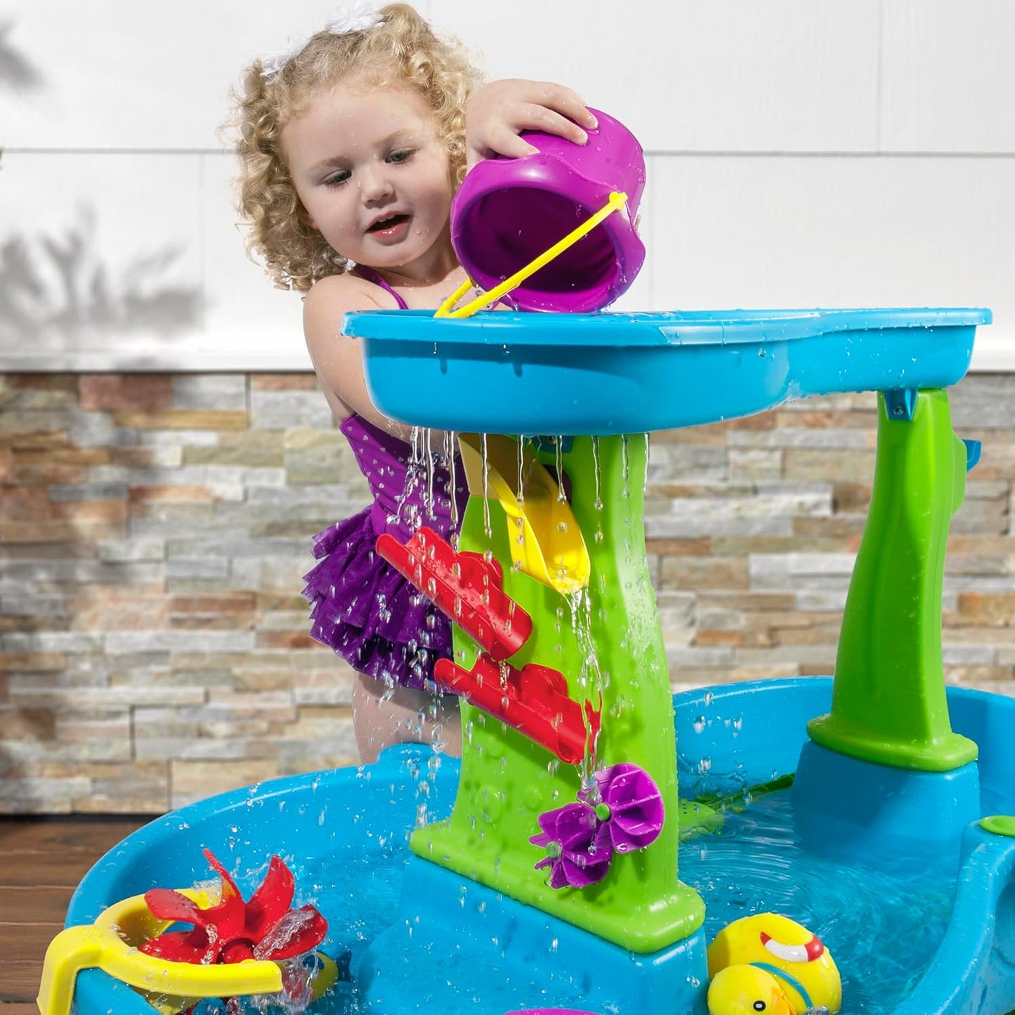 Step2 Rain Showers Splash Pond Water Table | Kids Sensory Playset with 13 Accessories for Outdoor Fun, Blue & Green, Ages 1.5+