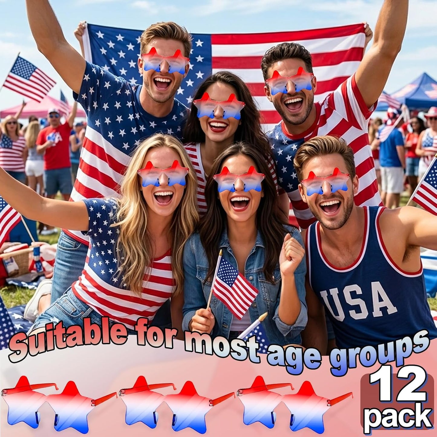 Star Sunglasses for 4th of July | Patriotic Red, White & Blue Eyewear for Men, Women & Teens