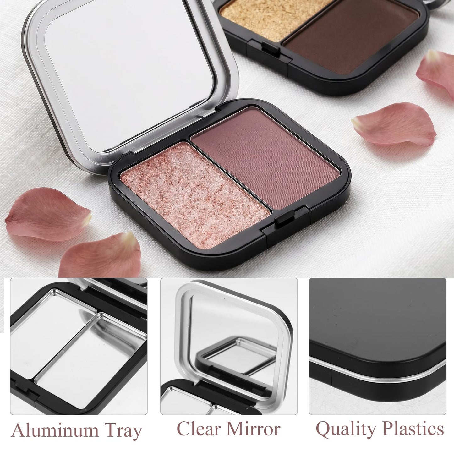 KALLORY 2 Pcs Empty Magnetic Eyeshadow Palettes with Mirror, Refillable Eyeshadow Case for DIY Cosmetics - Lipstick, Blush, Highlighter