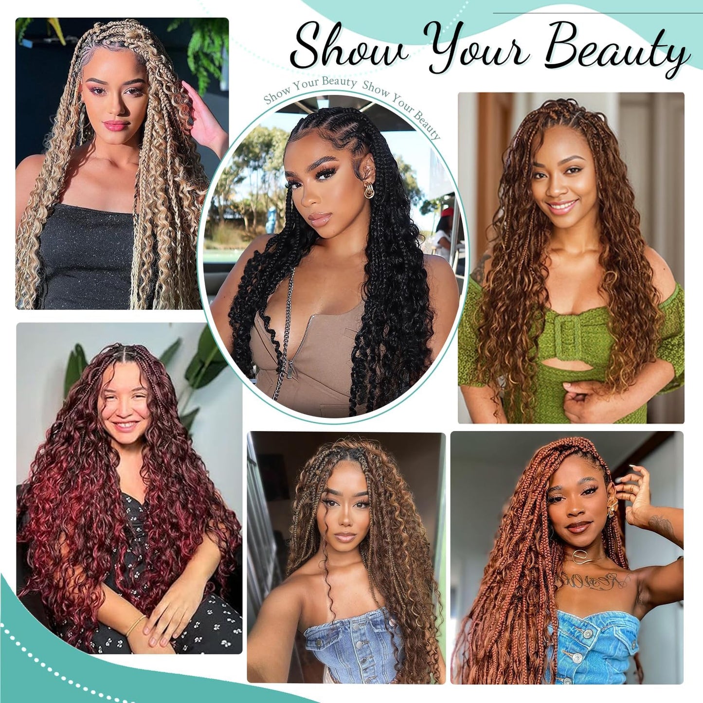 MOTFIN Human Braiding Hair for Boho Braids 22 Inch Curly Wave Bulk Bundles