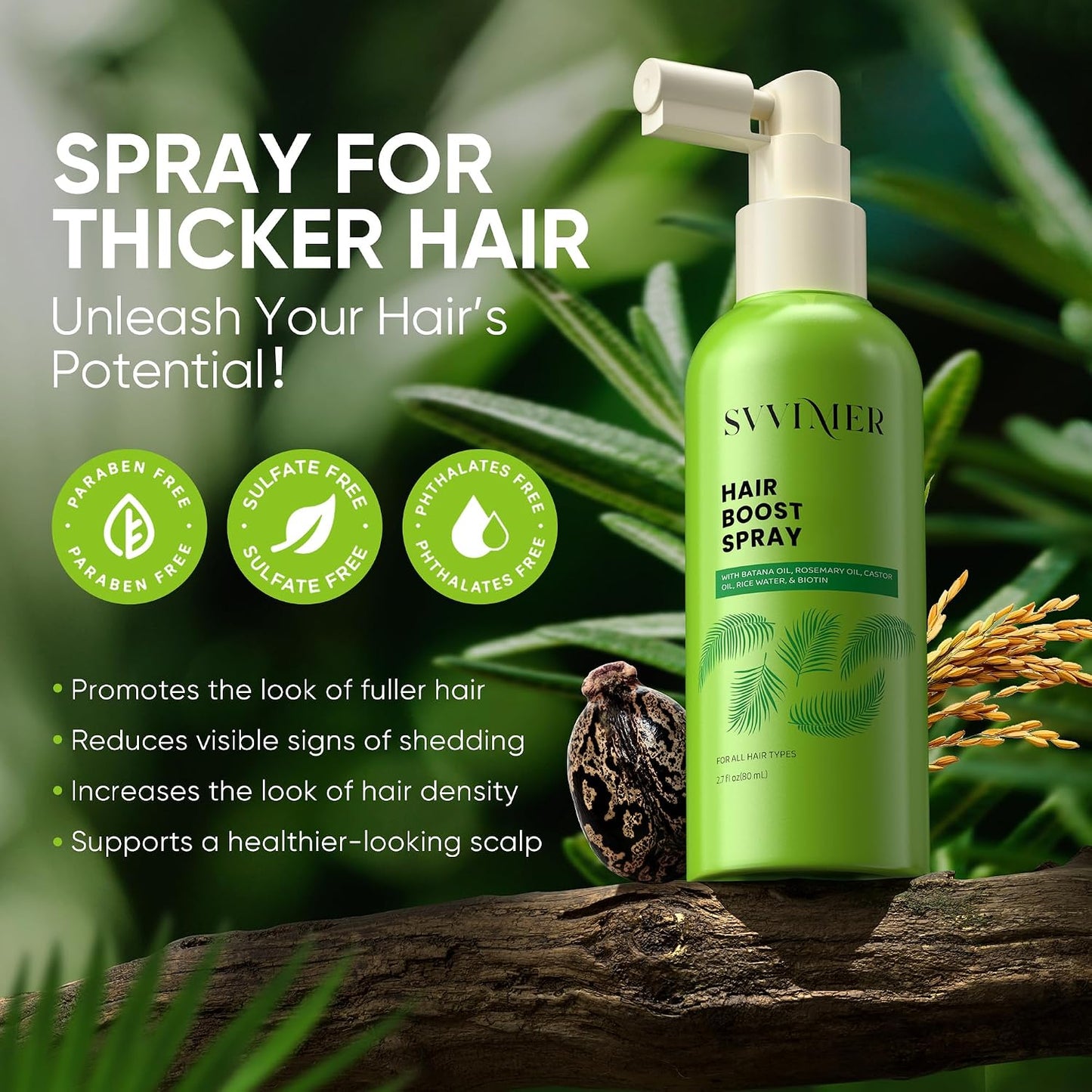 Svvimer Hair Growth Serum Spray - Rosemary & Biotin for Thinning Hair - Promotes Healthy Scalp & Fuller Hair | 2.7 fl oz